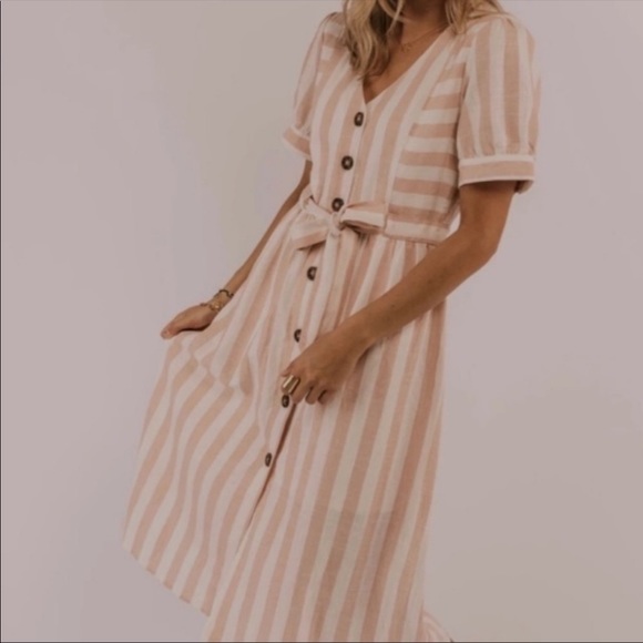 Madewell Dresses & Skirts - Roolee Pink Charles Stripe Linen Button Down Dress